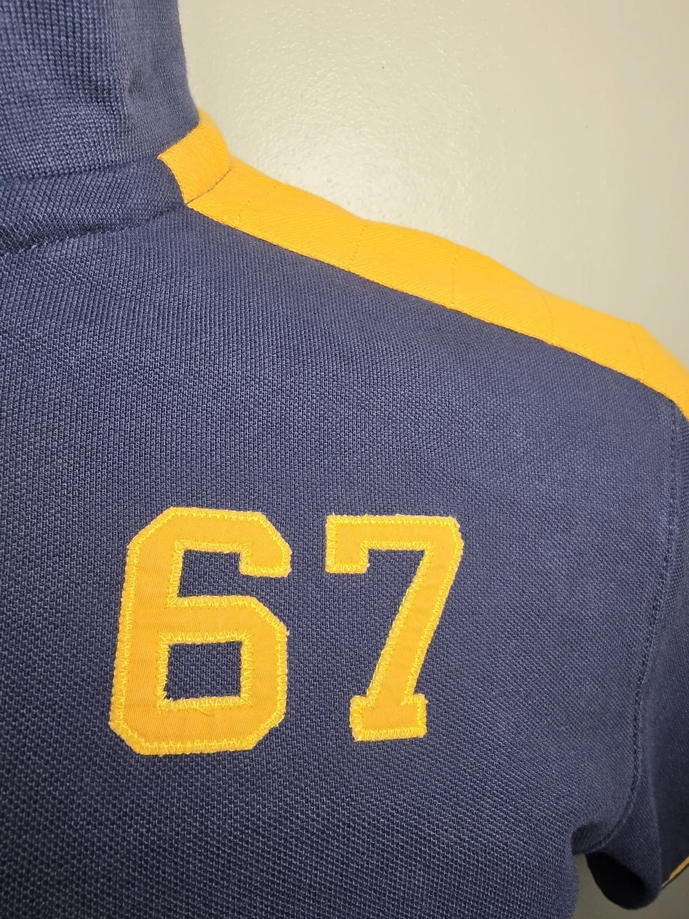 Polo by Ralph Lauren Navy Polo with Yellow Appliqué 'P' and 67